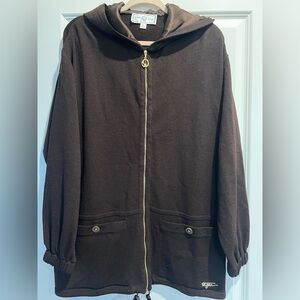 St. John Sport Brown Zip-Up Jacket with Hoodie